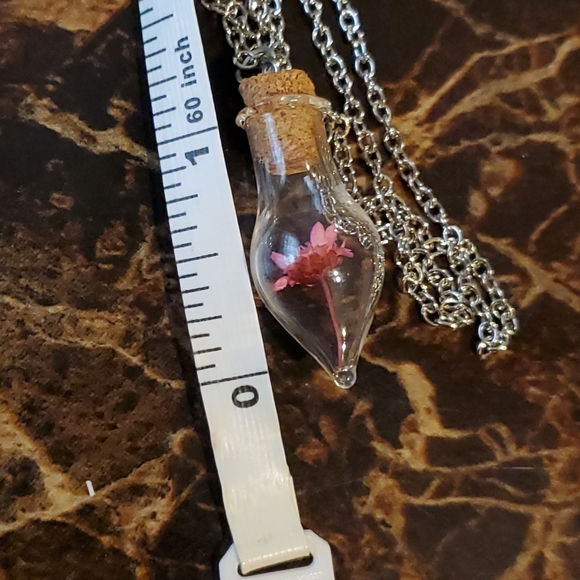 Pink Flower Tear Drop Wish Bottle Spiritual Nature Gaia Necklace With 22" Chain - Picture 5 of 6